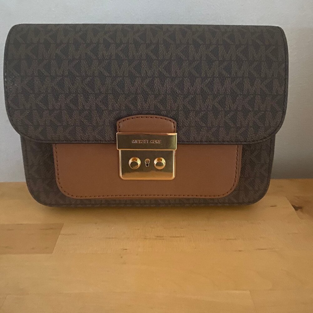 Michael Kors Crossbody Purse Sloan Editor MD Flap Messenger Brown
